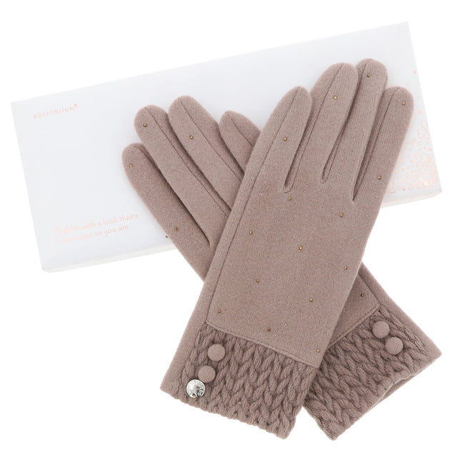 Sparkle Knitted Cuff Boxed Gloves - Beige