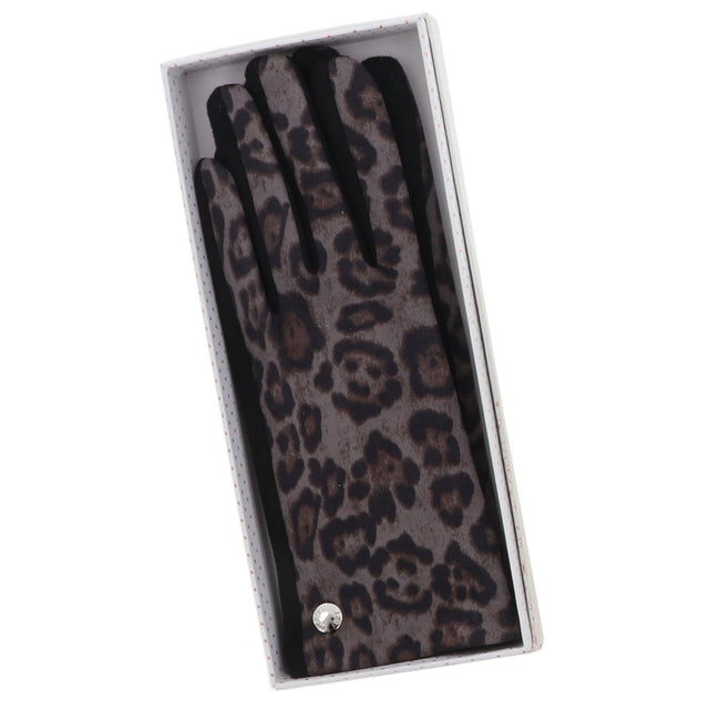 Leopard Print Boxed Gloves - Grey