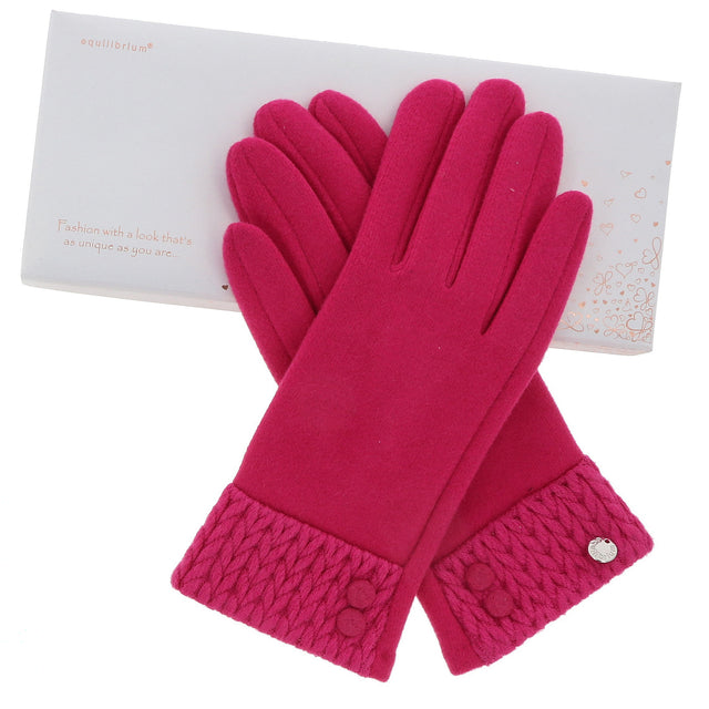 Knitted Cuff Boxed Gloves - Fuschia