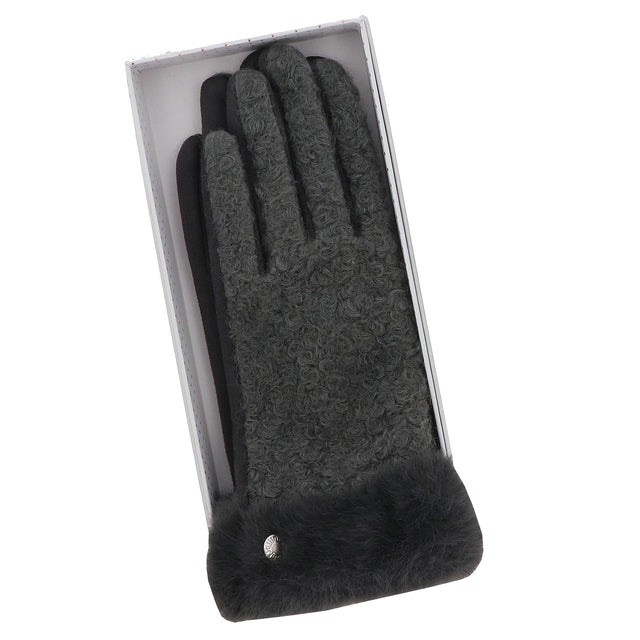 Faux Fur Teddy Boxed Gloves - Grey