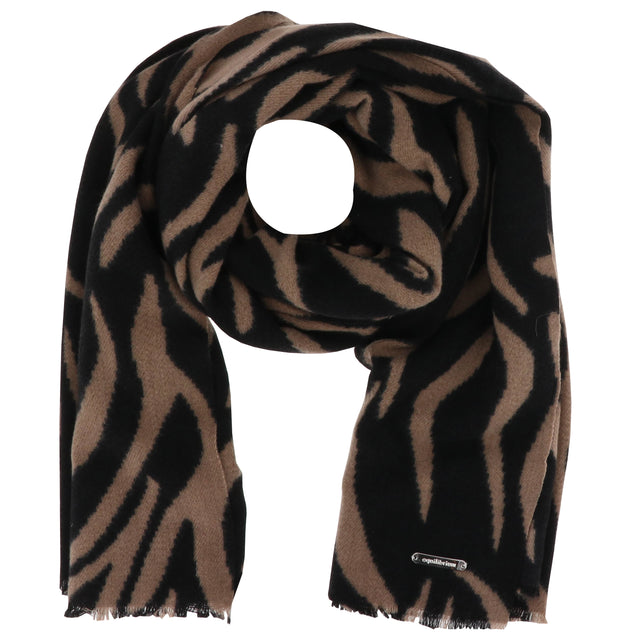 Zebra Look Cosy Boxed Scarf - Black & Camel