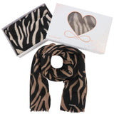 Zebra Look Cosy Boxed Scarf - Camel & Cream
