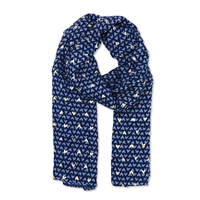 Mid Weight Foil Heart Scarf - Navy