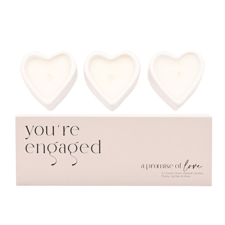 Set of 3 Heart Candles - Engaged