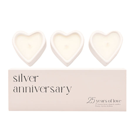 Set of 3 Heart Candles - 25 Years