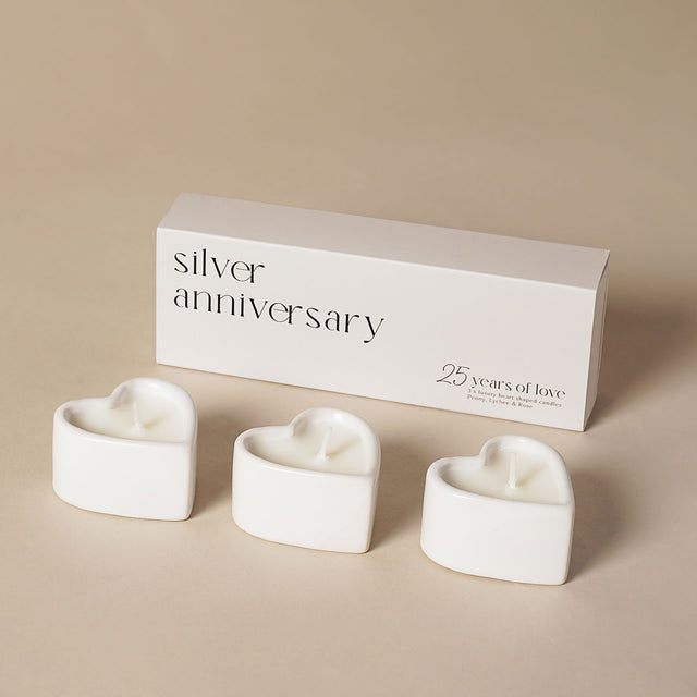 Set of 3 Heart Candles - 25 Years