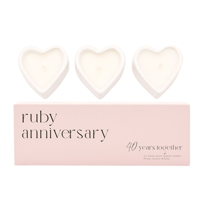 Set of 3 Heart Candles - 40 Years