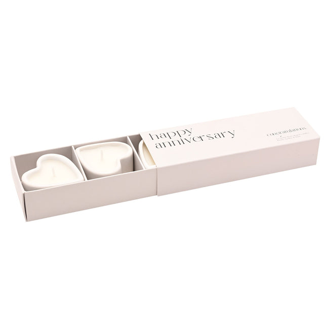 Set of 3 Heart Candles - Happy Anniversary