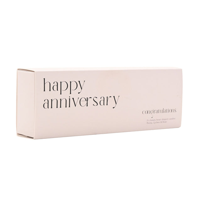 Set of 3 Heart Candles - Happy Anniversary