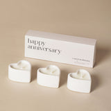 Set of 3 Heart Candles - Happy Anniversary