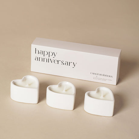 Set of 3 Heart Candles - Happy Anniversary