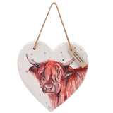 Slate Highland Cow Hanging Heart