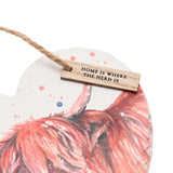 Slate Highland Cow Hanging Heart