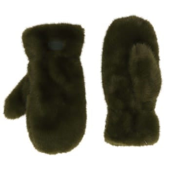 Faux Fur Mitts - Olive Green