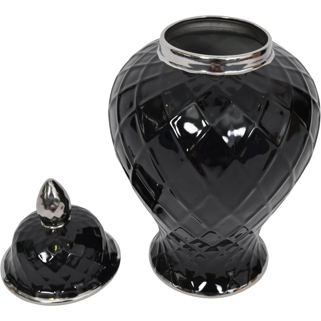 Black and Silver Ceramic Ginger Jar