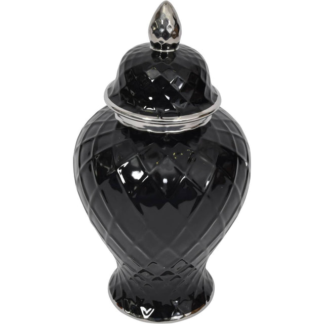 Black and Silver Ceramic Ginger Jar