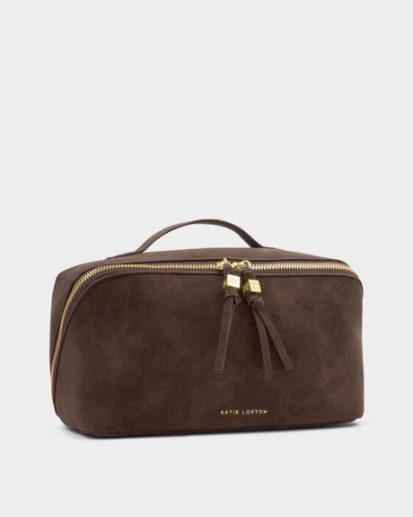 Katie Loxton Soho Large Make Up/Wash Bag - Chocolate Suedette