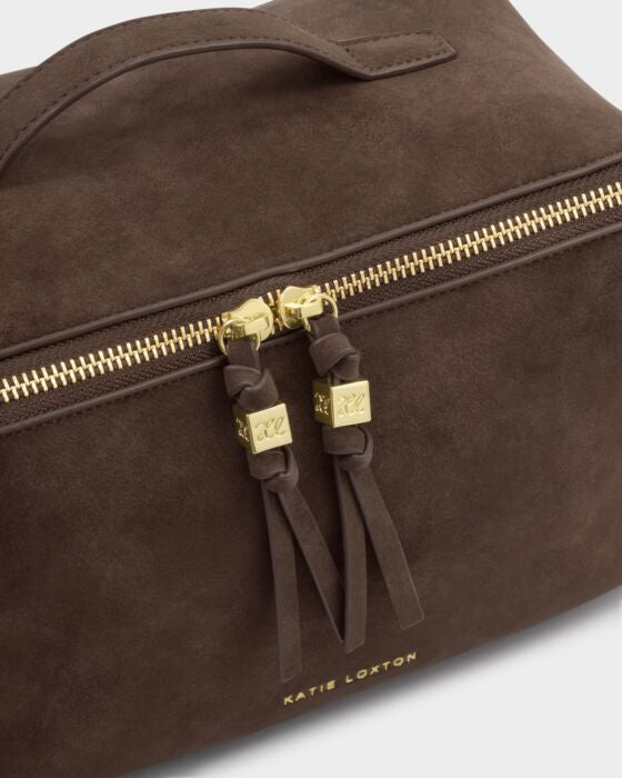 Katie Loxton Soho Large Make Up/Wash Bag - Chocolate Suedette