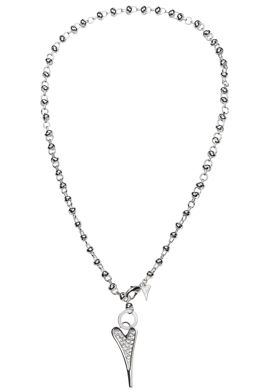 Miss Dee Silver Heart Long Knot Necklace