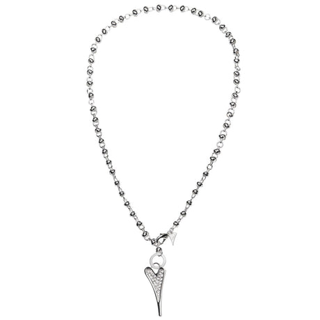 Miss Dee Silver Long Knotted Necklace with Diamante Heart