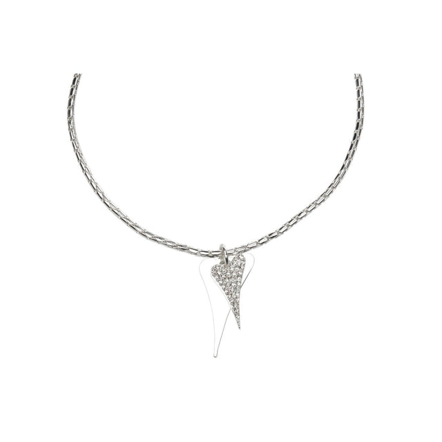 Miss Dee Silver Long Necklace with Double Heart