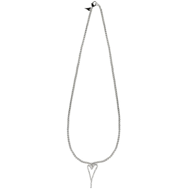 Miss Dee Silver Long Necklace with Hollow Diamante Heart