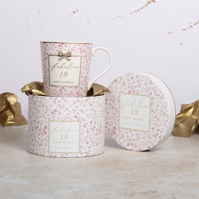 Fabulous 18 Floral Happy Birthday Mug