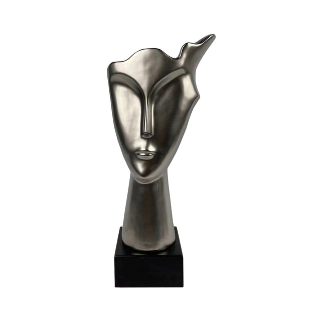 Matte Silver Face Sculpture 40cm