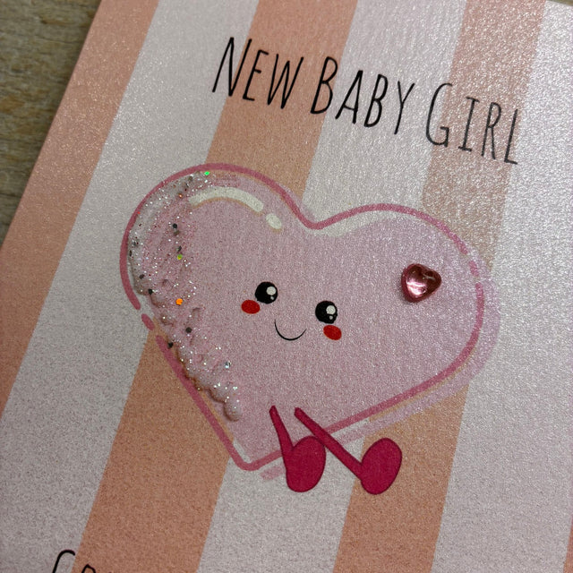 Cute Heart New Baby Girl Card