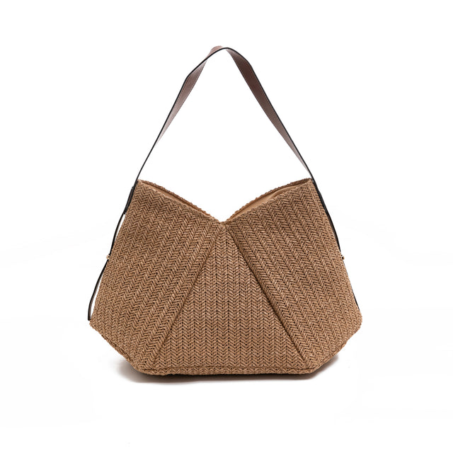 Large Brown Natural Wicker Style Shoulder Bag