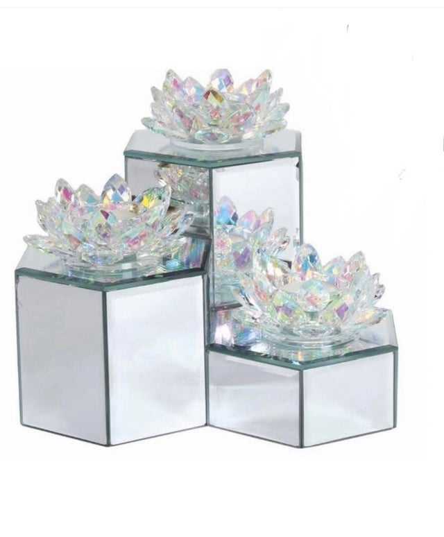 Mirror Crystal Lotus Triple Tealight Holder