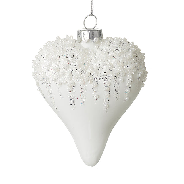 White Bead Top Glass Heart Decoration