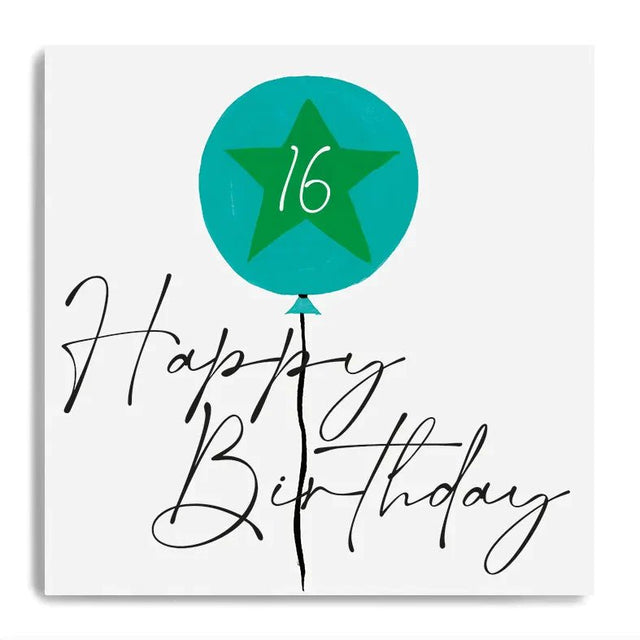 16th Birthday Card - Blue Balloon