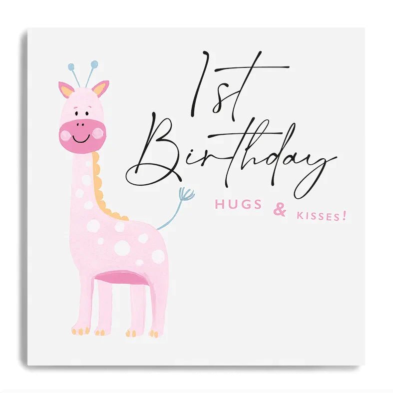 1st Birthday Card - Pink Giraffe