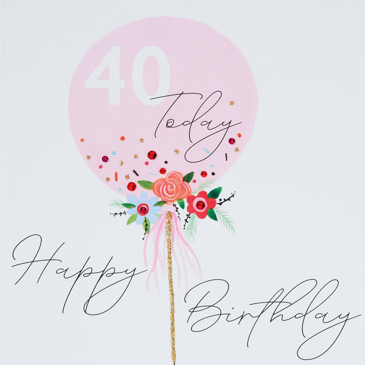 40 Today Birthday Card - Pink Balloon