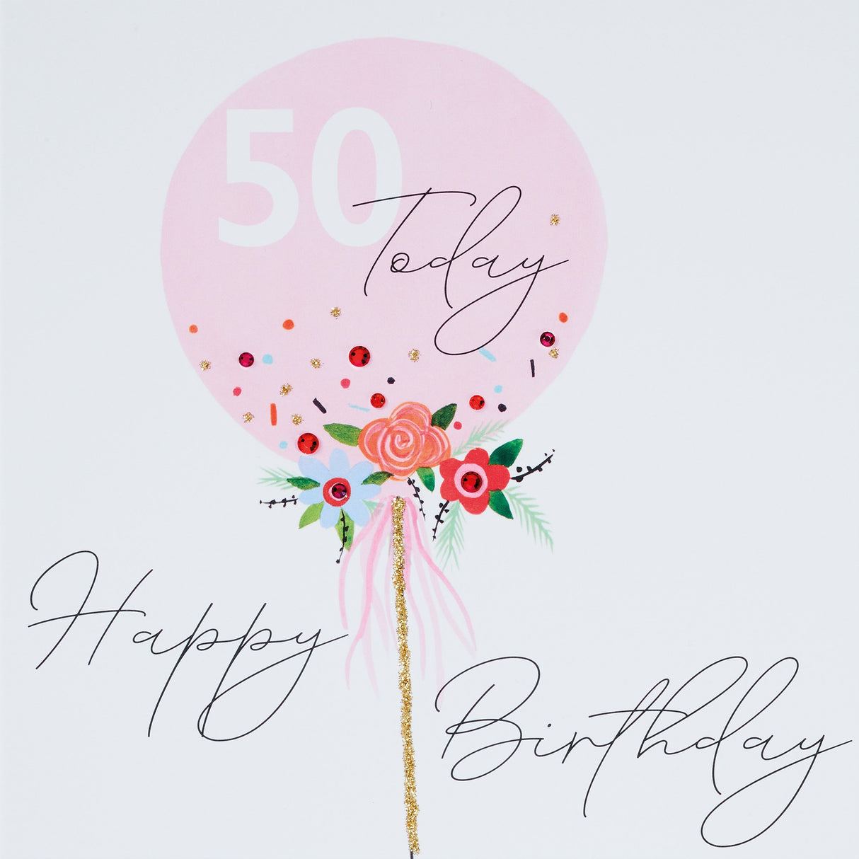 50th Today Birthday Card - Pink Balloon