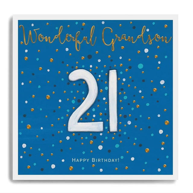 Grandson 21st Birthday Card - Blue Dots
