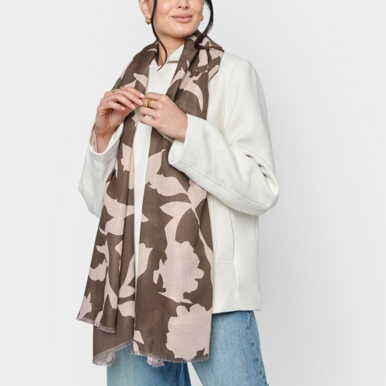 Katie Loxton Abstract Floral Scarf - Chocolate/Nude Pink