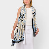 Katie Loxton Abstract Zebra Printed Scarf - Ecru/Blue/Black