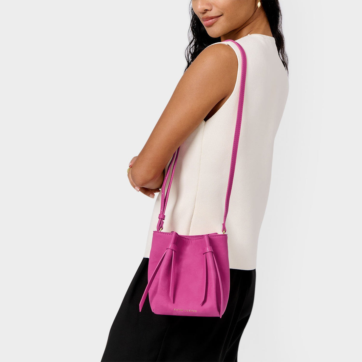 Katie Loxton Celina Mini Suedette Bucket Bag - Magenta