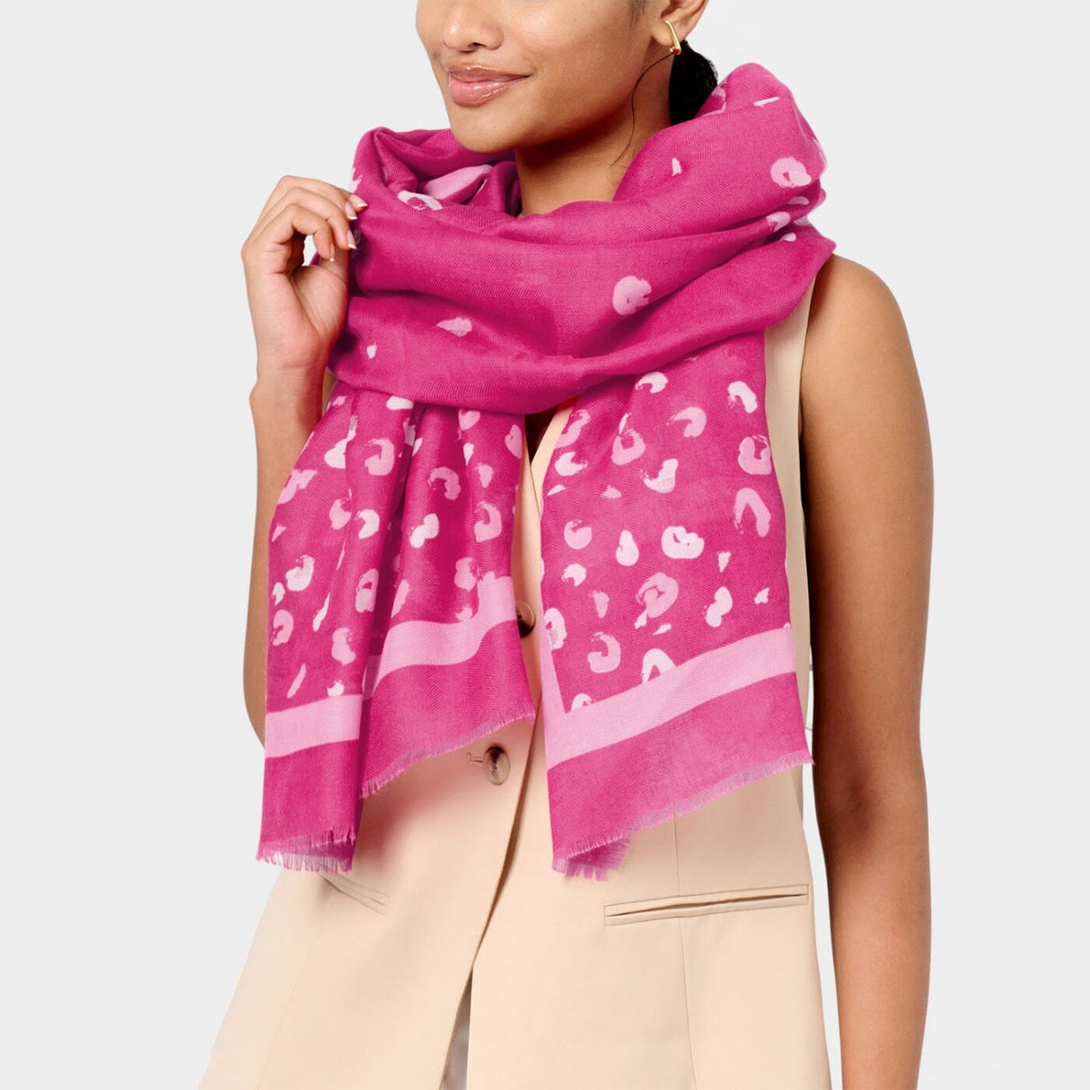 Katie Loxton Leopard Brush Printed Scarf - Magenta/Off-White