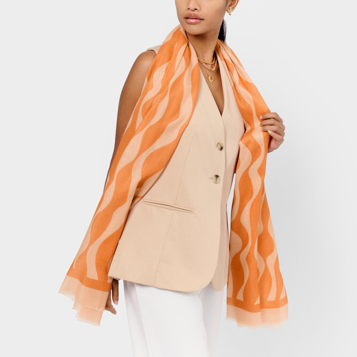 Katie Loxton Ripple Wave Printed Scarf - Orange/Pink