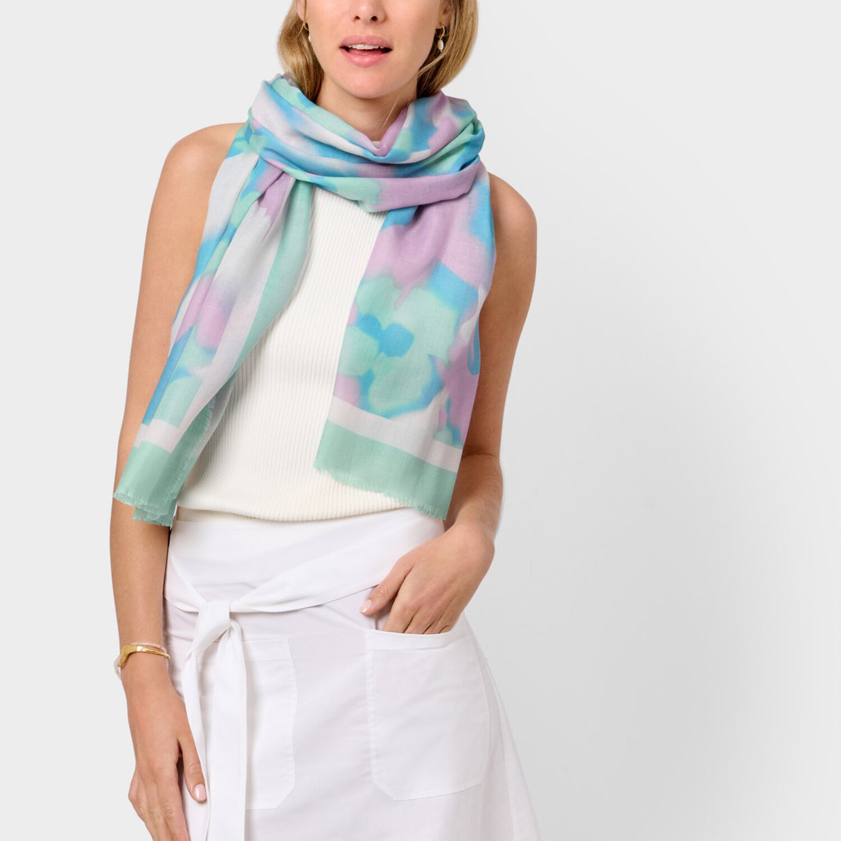 Katie Loxton Watercolour Printed Scarf - Lilac/Sage/Off-White