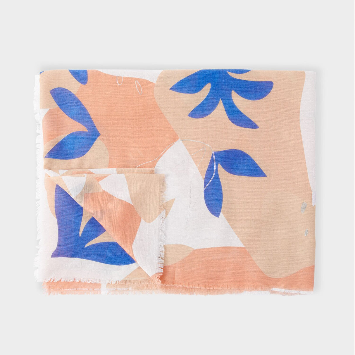 Katie Loxton Botanical Printed Foil Scarf - Coral/Cobalt-Blue/Silver