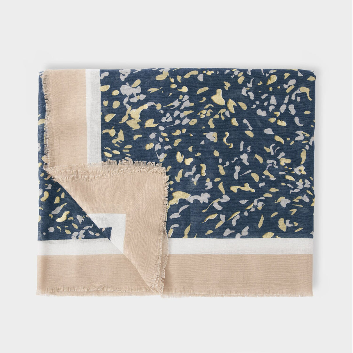 Katie Loxton Terazzo Printed Foil Scarf - Navy/Taupe/Gold