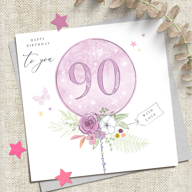 90th Birthday Card - Balloon