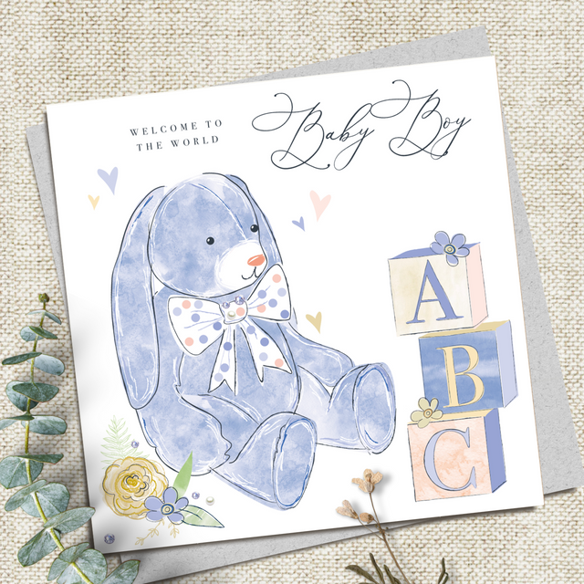 Welcome to the World Baby Boy Card - Blue Bunny