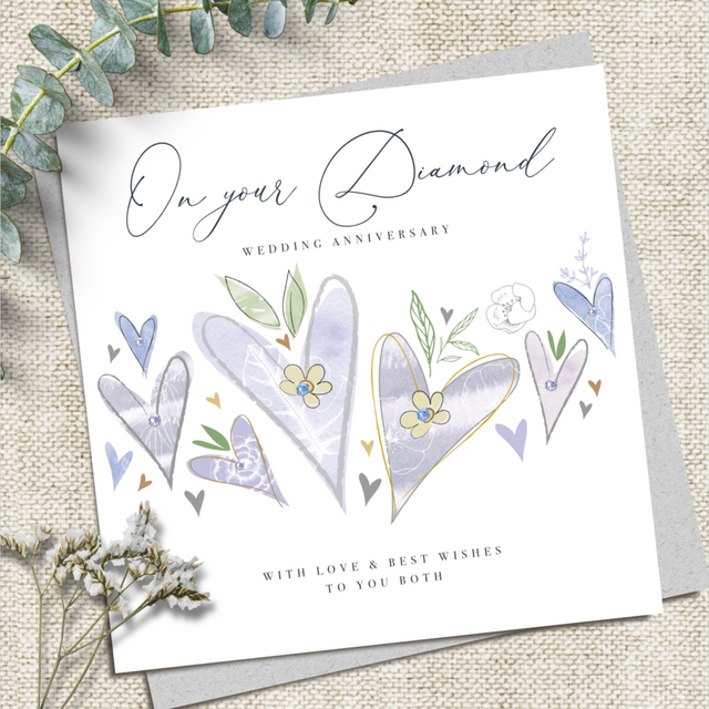 Diamond Wedding Anniversary Card - Hearts