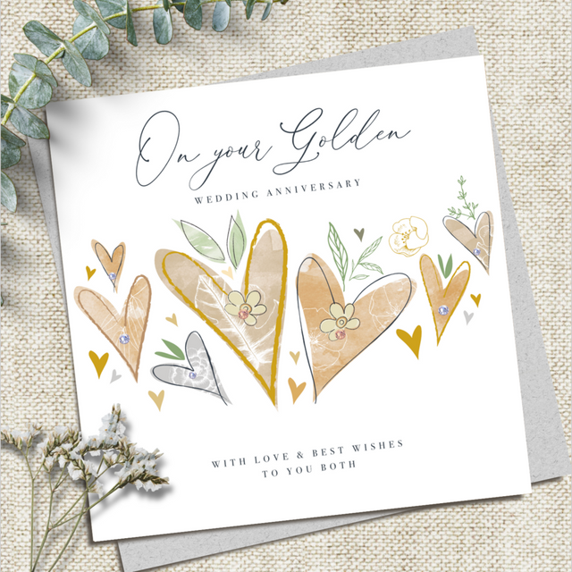 Golden Wedding Anniversary Card - Hearts