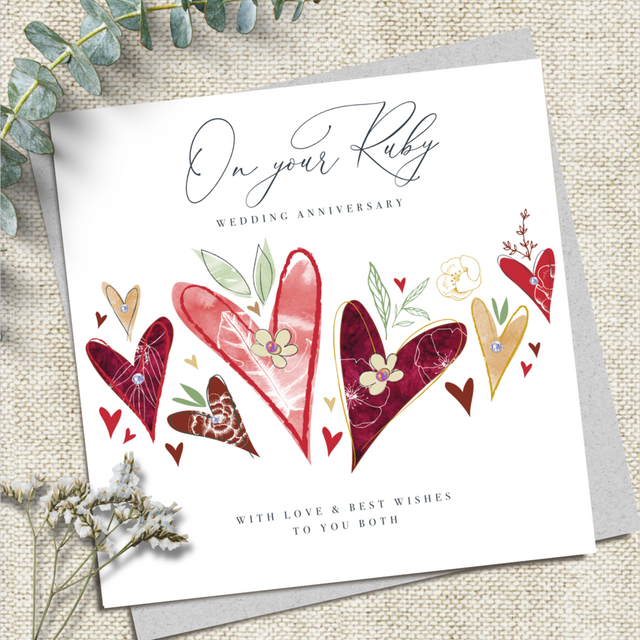 Ruby Wedding Anniversary  Card - Hearts